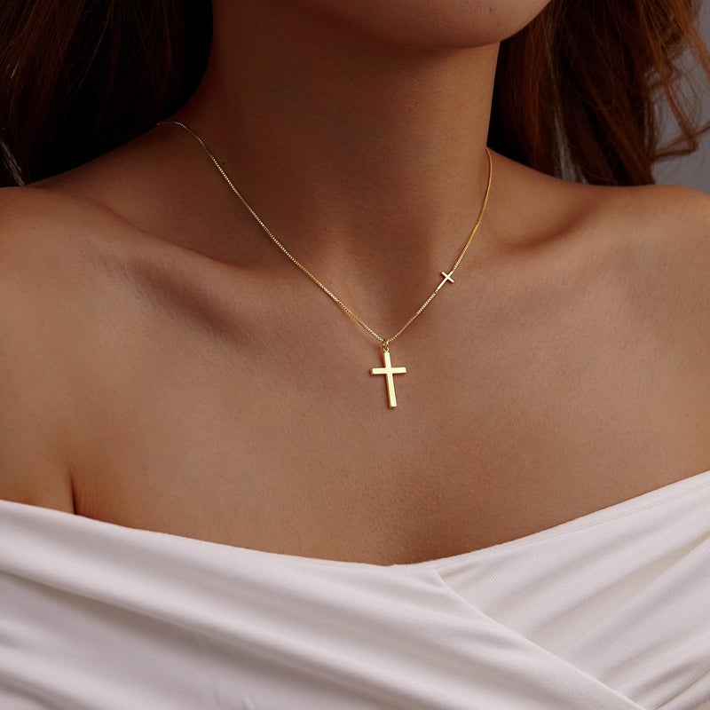 Poxtex Cross Necklace for Women Girls, Dainty 14K Gold Silver Plated Cross Choker Pendant Jewelry Non Tarnish Waterproof Trendy Cute Simple Small Necklace Easter Christian Baptism Religious Faith Jewelry Gifts - Image 2